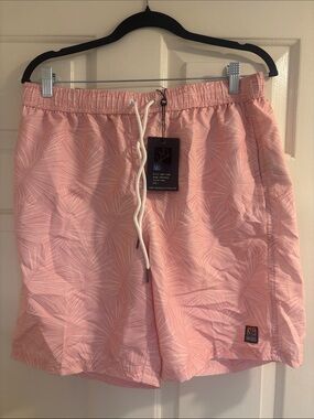 Micros Pink Palm-Print Swim Trunks